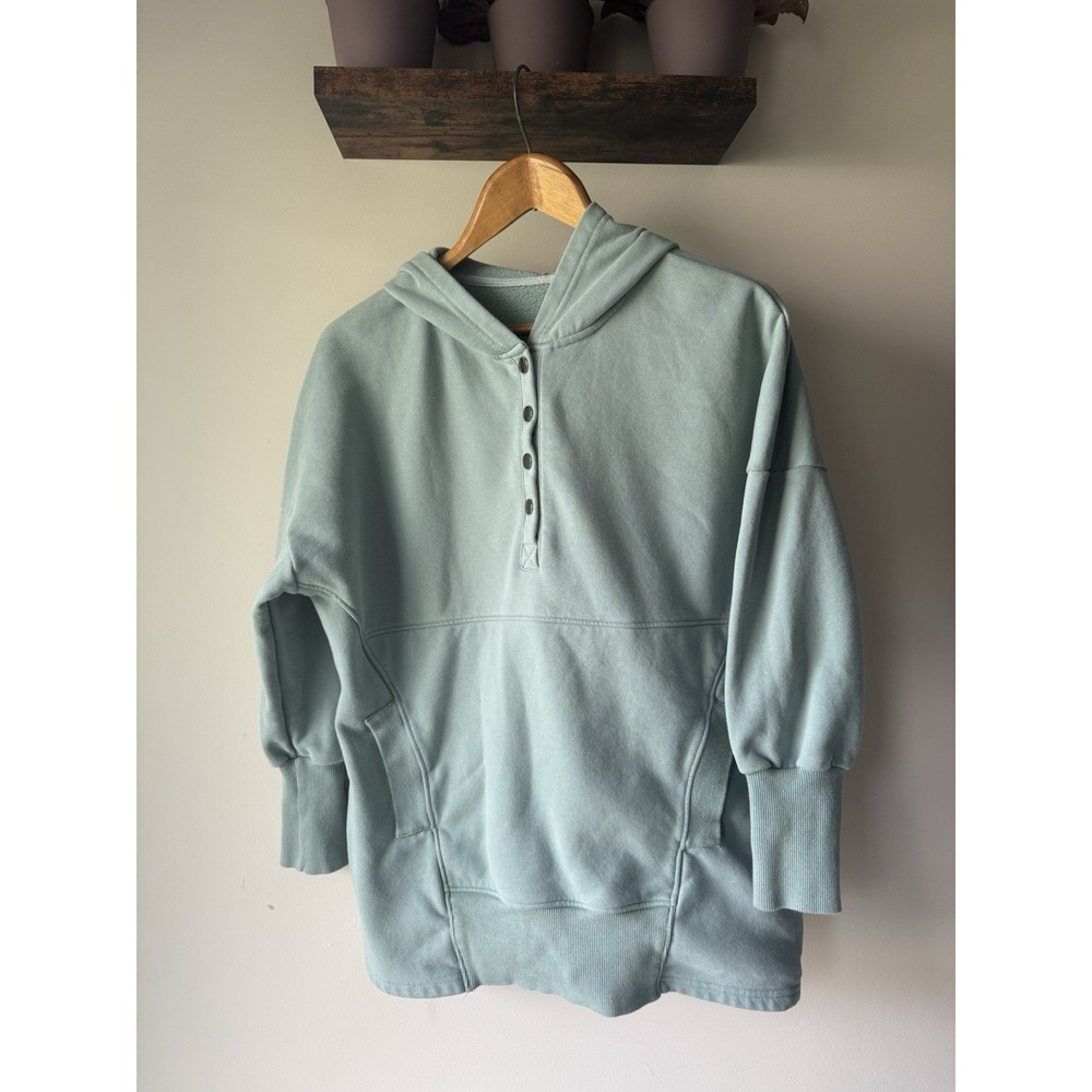 Unbranded Mint Sage Green Henley Hoodie Sweatshirt Button Neck Pockets Medium M